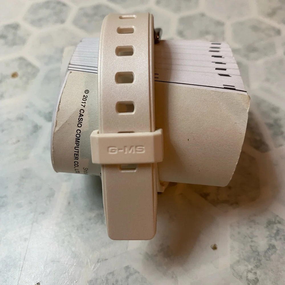 Casio Silver and White Watch with Gold Details